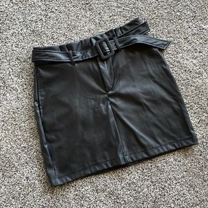 Black FAUX Leather Skirt with Belt